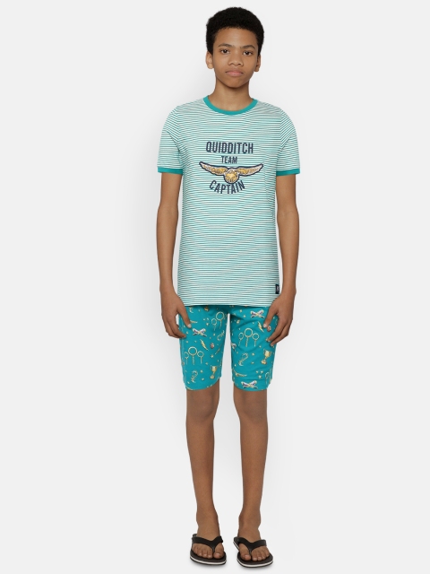 

Marks & Spencer Boys Green & White Printed Pure Cotton Night Suit