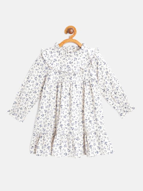 

Marks & Spencer White & Blue Pure Cotton Floral Printed A-Line Dress