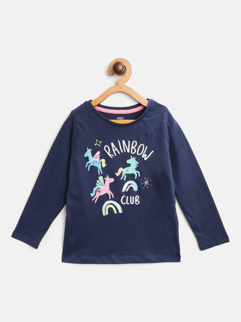 

Marks & Spencer Girls Navy Blue Pure Cotton Printed Slim Fit T-shirt