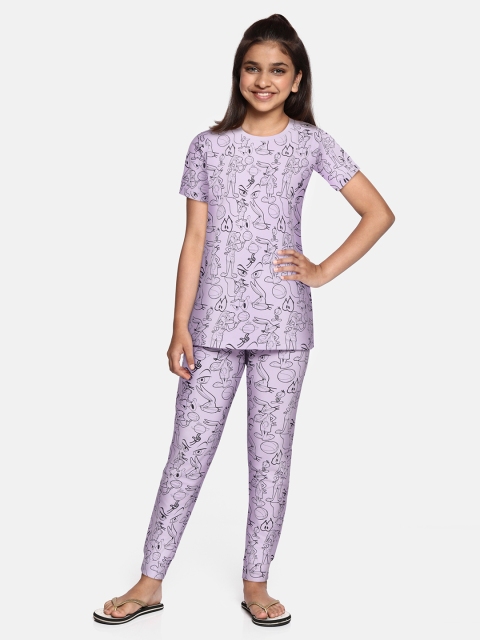 

Marks & Spencer Girls Purple & Black Looney Tuned Printed Night suit