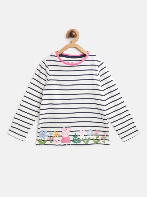 

Marks & Spencer White & Black Cotton Striped Regular Top With Embroidered Detail