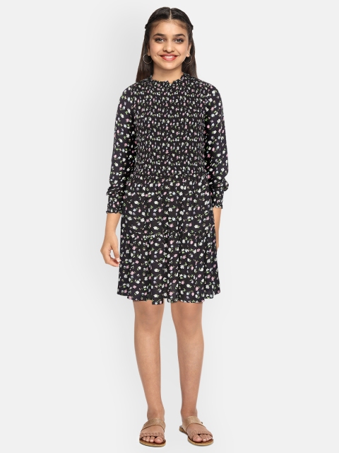 

Marks & Spencer Black & Pink Pure Cotton Floral Printed A-Line Midi Dress