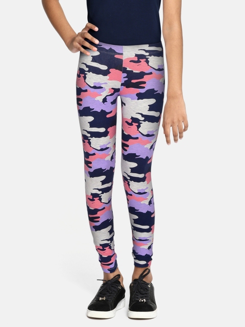 

Marks & Spencer Girls Navy Blue & Grey Melange Printed Leggings