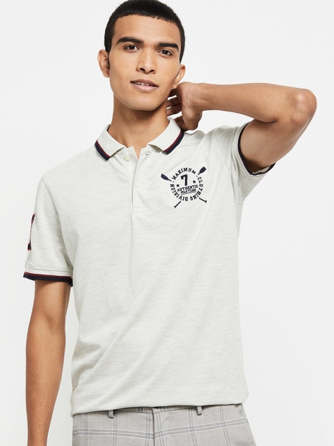 

max Men Off White & Black Polo Collar T-shirt