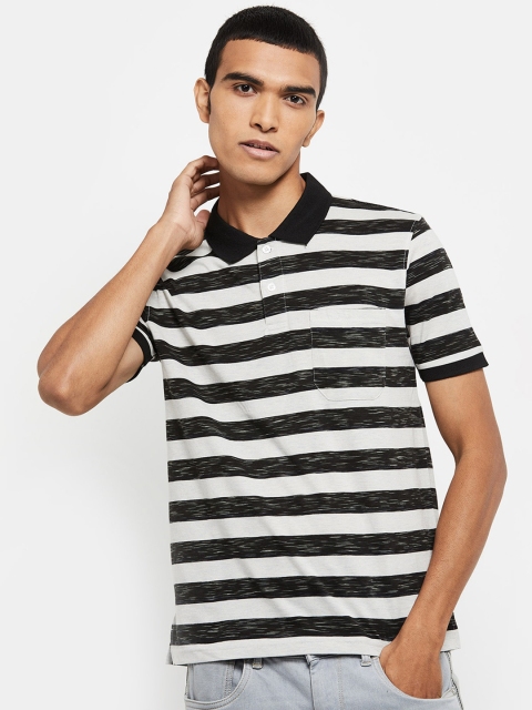 

max Men Blue Striped Polo Collar T-shirt