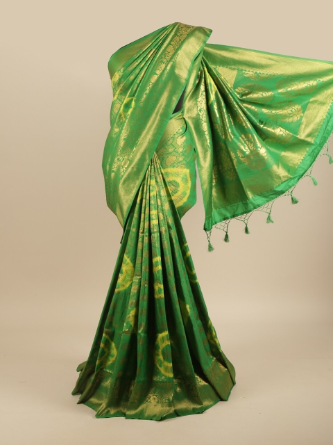 

Pothys Green & Gold-Toned Floral Zari Art Silk Banarasi Saree