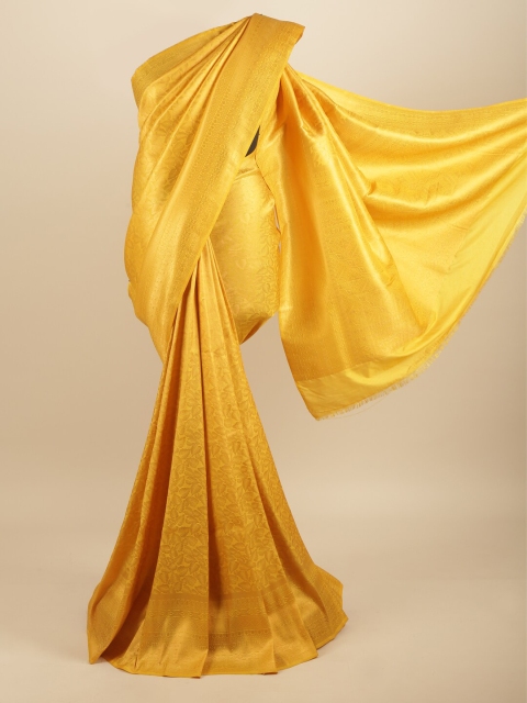

Pothys Yellow & Gold-Toned Floral Zari Art Silk Banarasi Saree