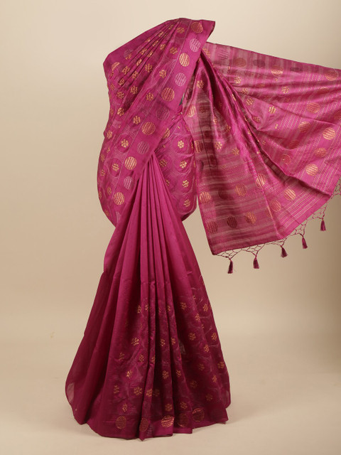 

Pothys Purple & Gold-Toned Floral Zari Art Silk Saree