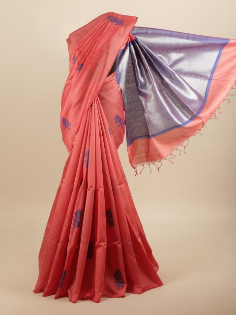 

Pothys Orange & Blue Ethnic Motifs Jute Silk Saree