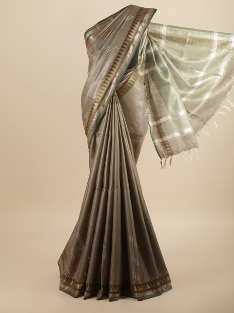 

Pothys Grey & Gold-Toned Zari Jute Silk Saree