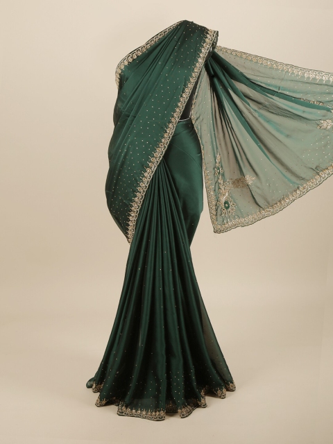 

Pothys Green & Gold-Toned Embellished Beads & Stones Saree