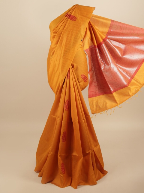 

Pothys Mustard Yellow & Red Checked Jute Silk Saree