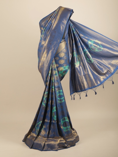 

Pothys Blue & Gold-Toned Ethnic Motifs Zari Art Silk Banarasi Saree