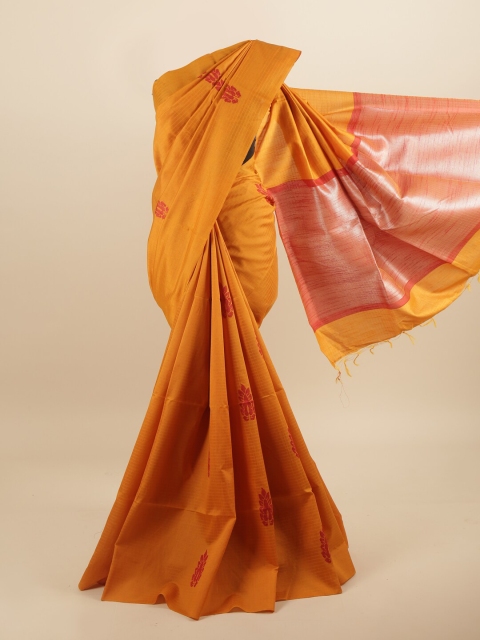 

Pothys Mustard Yellow & Red Ethnic Motifs Jute Silk Saree