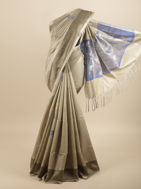 

Pothys Grey & Blue Woven Design Jute Silk Saree