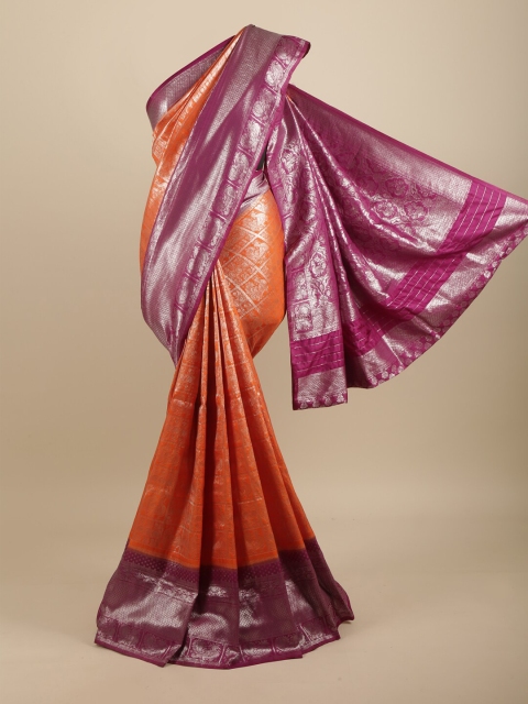 

Pothys Orange & Pink Ethnic Motifs Zari Art Silk Banarasi Saree