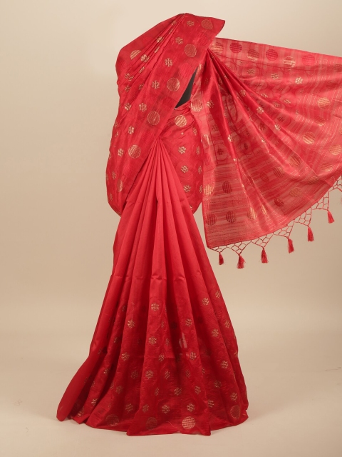 

Pothys Red & Gold-Toned Ethnic Motifs Art Silk Saree