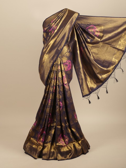 

Pothys Navy Blue & Gold-Toned Ethnic Motifs Zari Art Silk Banarasi Saree