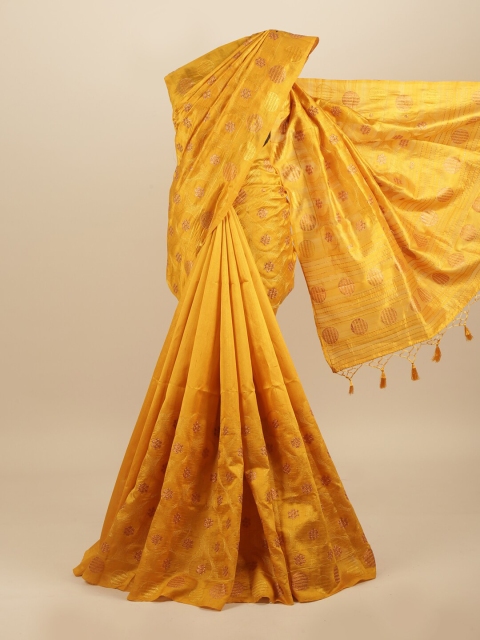 

Pothys Yellow & Gold-Toned Woven Design Art Silk Saree