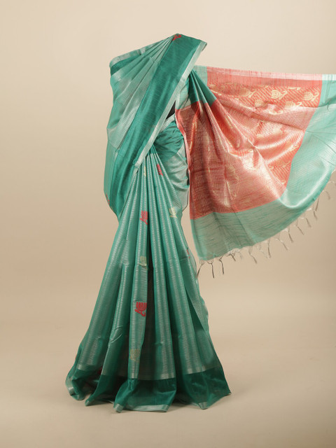

Pothys Green & Orange Woven Design Jute Silk Saree