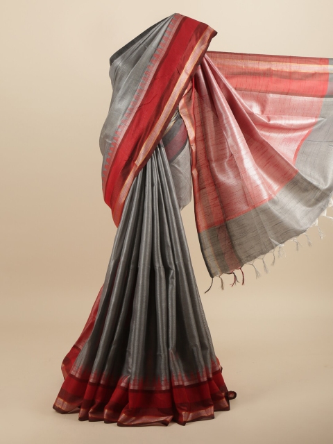 

Pothys Grey & Maroon Striped Zari Jute Silk Saree