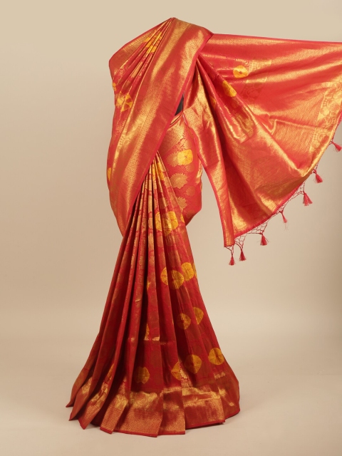 

Pothys Red & Yellow Bandhani Zari Art Silk Banarasi Saree