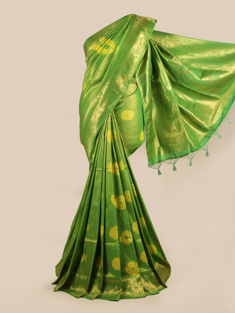

Pothys Green & Gold-Toned Bandhani Art Silk Banarasi Saree