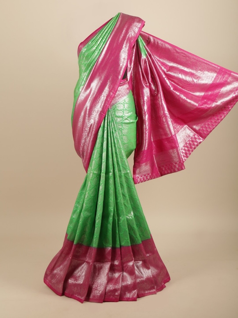 

Pothys Green & Pink Ethnic Motifs Art Silk Banarasi Saree