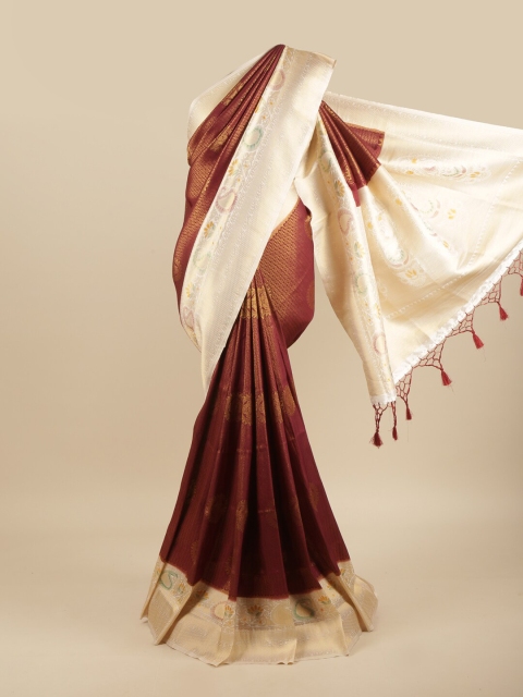 

Pothys Maroon & Cream-Coloured Ethnic Motifs Art Silk Banarasi Saree