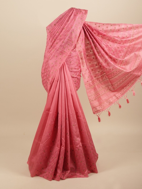 

Pothys Pink & Gold-Toned Embellished Art Silk Saree