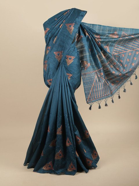 

Pothys Blue & Brown Embroidered Art Silk Saree