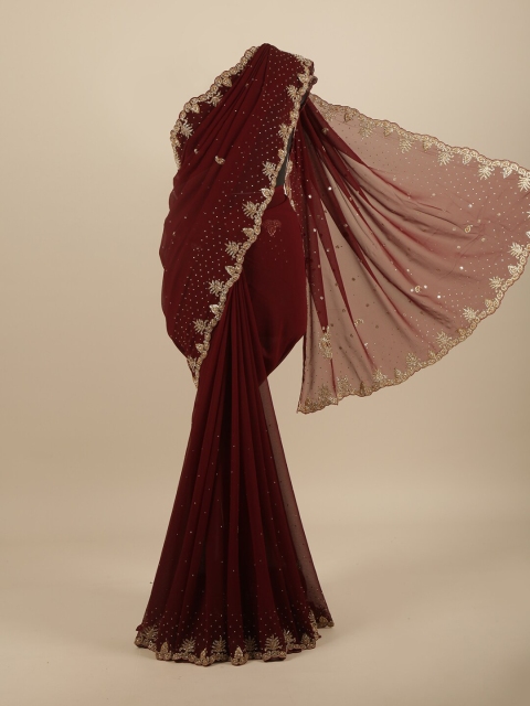 

Pothys Brown & Gold-Toned Embellished Beads and Stones Saree