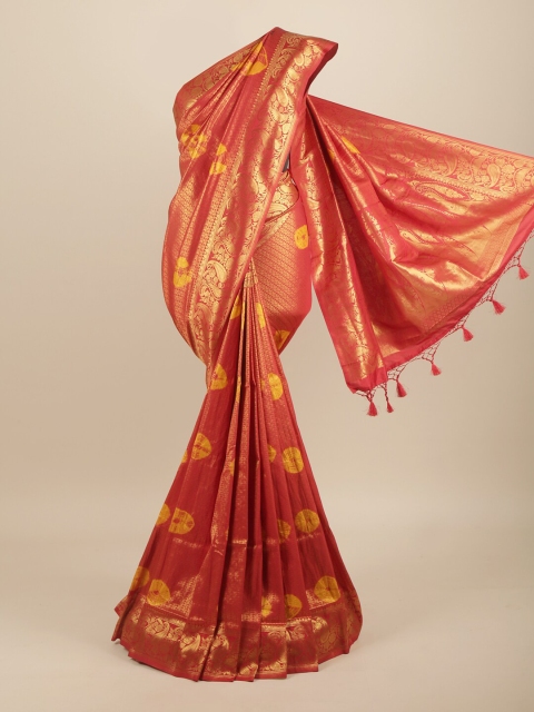 

Pothys Red & Gold-Toned Bandhani Art Silk Banarasi Saree