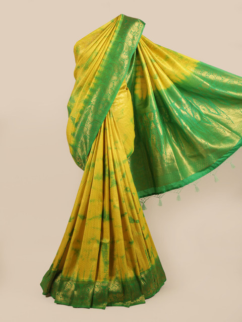

Pothys Yellow & Green Tie and Dye Art Silk Banarasi Saree