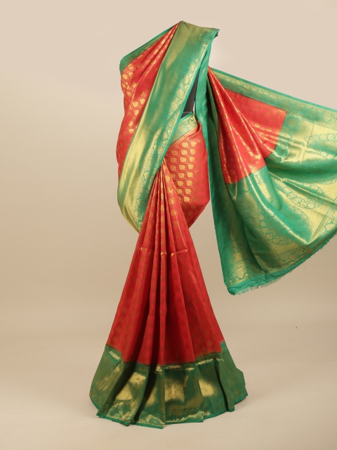 

Pothys Red & Green Ethnic Motifs Zari Art Silk Banarasi Saree