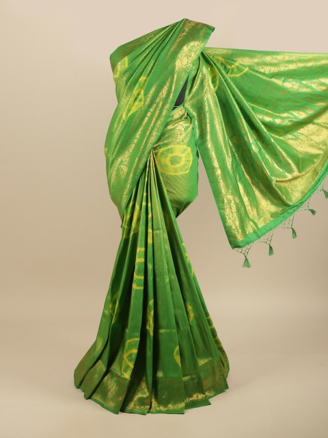 

Pothys Green & Gold-Toned Bandhani Art Silk Banarasi Saree