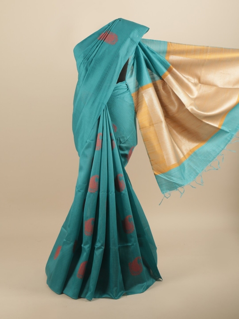 

Pothys Blue & Gold-Toned Ethnic Motifs Jute Silk Saree