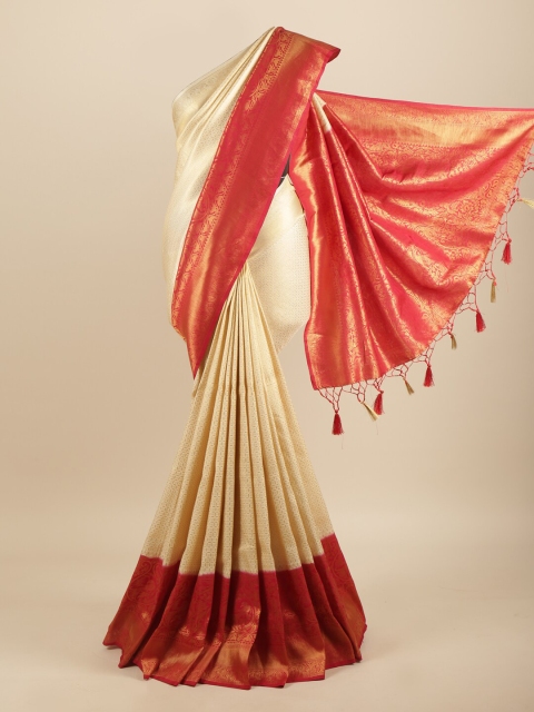 

Pothys Cream-Coloured & Red Woven Design Art Silk Banarasi Saree