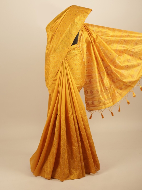 

Pothys Yellow & Pink Embellished Embroidered Art Silk Saree