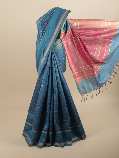 

Pothys Blue & Pink Woven Design Zari Jute Silk Saree