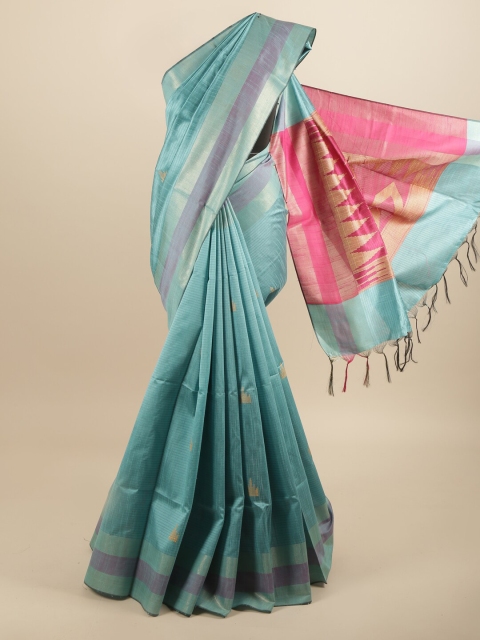

Pothys Blue & Pink Striped Zari Jute Silk Saree