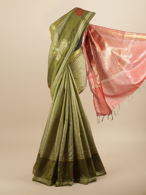 

Pothys Green & Rust Ethnic Motifs Zari Jute Silk Saree