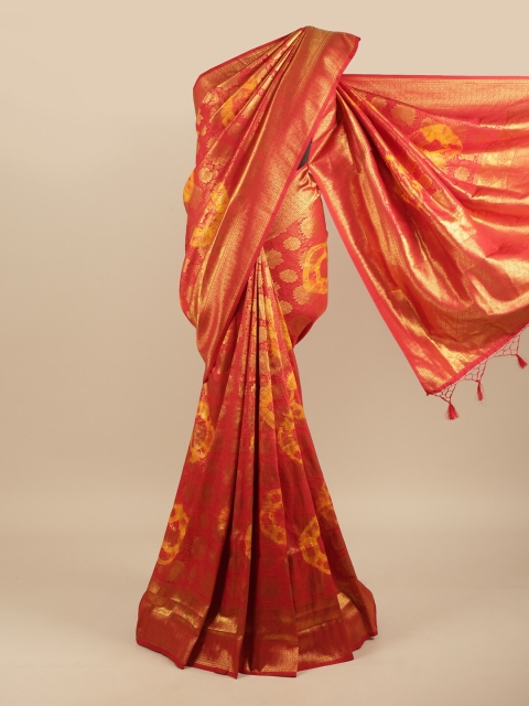 

Pothys Red & Yellow Bandhani Art Silk Banarasi Saree