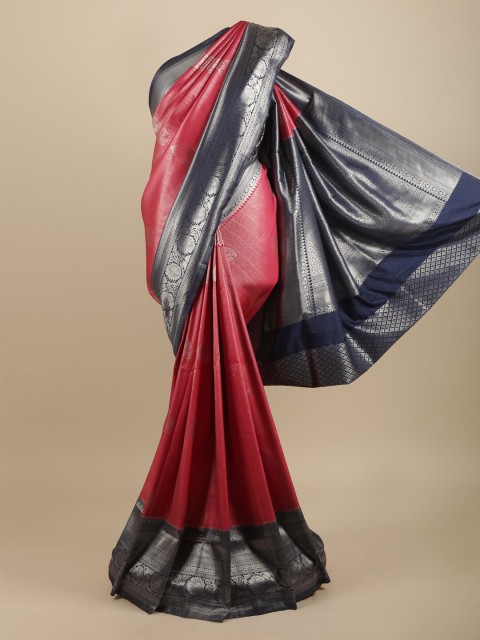 

Pothys Pink & Navy Blue Ethnic Motifs Art Silk Banarasi Saree