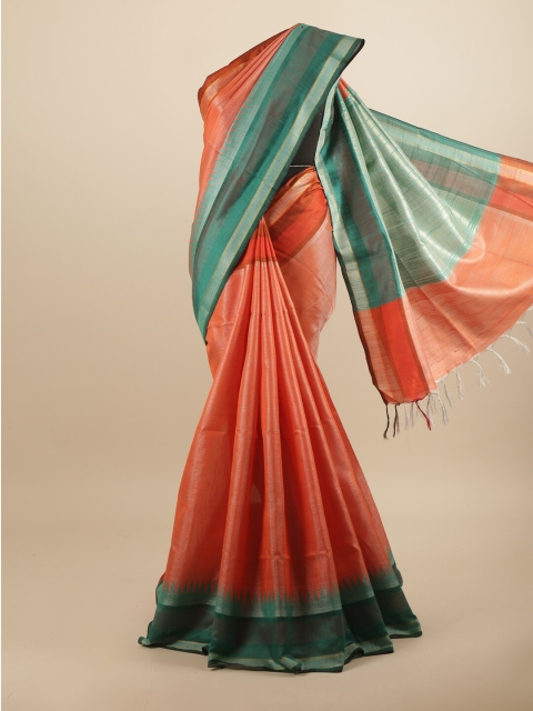 

Pothys Orange & Green Zari Jute Silk Saree
