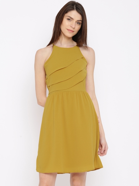 

ONLY Women Mustard Yellow Solid Fit & Flare Dress