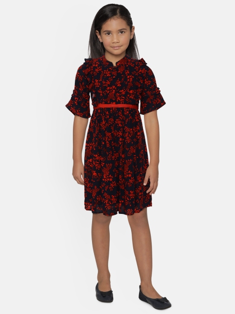 

Bella Moda Navy Blue & Red Floral Dress