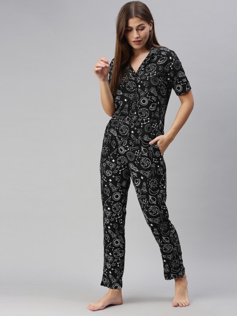 

The Souled Store Women Black Space Pattern Night suit
