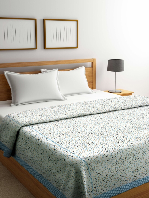 

KLOTTHE White & Blue Floral Mild Winter 120 GSM Double Bed Dohar