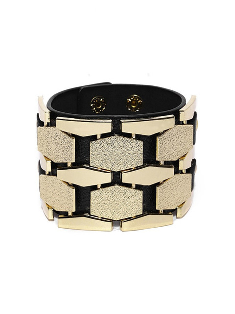 

Blisscovered Women Black & Gold Toned Cuff Bracelet